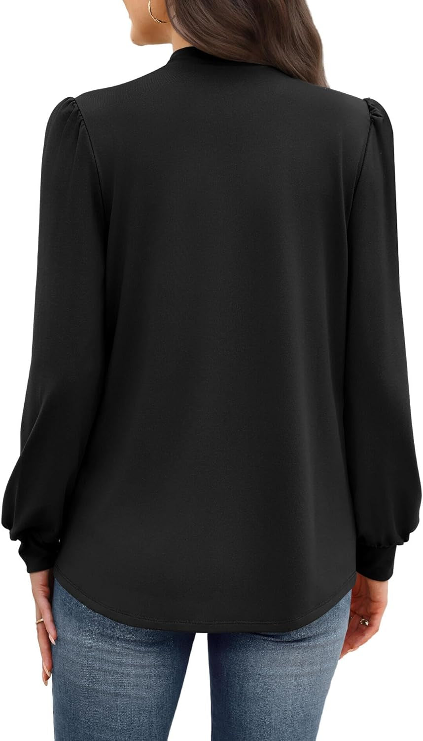 Long Sleeve Shirts for Women Mock Neck Tops Pleated Front Blouses Dressy Casual Fall Clothes 2025 Fashion