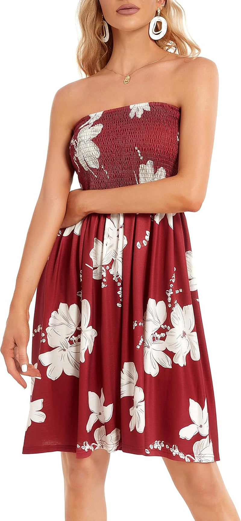 Summer Dresses for Women Beach Cover Ups Strapless Boho Floral Print Sundress