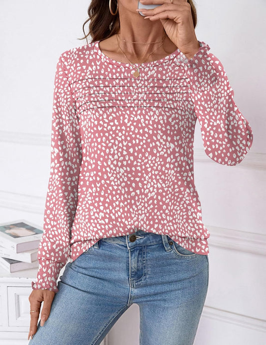 Women Tops Long Sleeve Blouses Dressy Casual Crewneck Pleated Tunic Shirts 2025 Loose Fashion Clothes