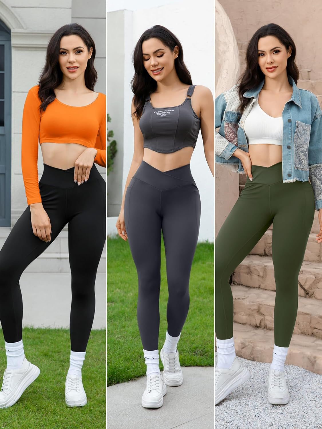 Leggings for Women with Pockets Yoga Pants for Women High Waisted Crossover Workout Leggings Lounge Yoga Pants