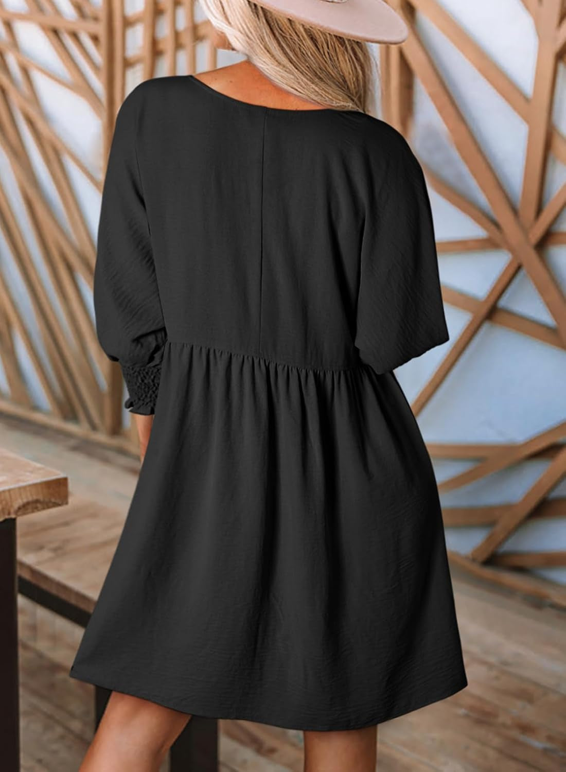 Womens Fall Dresses Casual Tunic Dress Short Sleeve Crew Neck Flowy Babydoll Dress