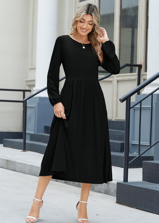 Long Sleeve Dresses for Women 2025 Fall Winter Casual Flowy A-Line Boho Midi Party Long Dress with Pockets