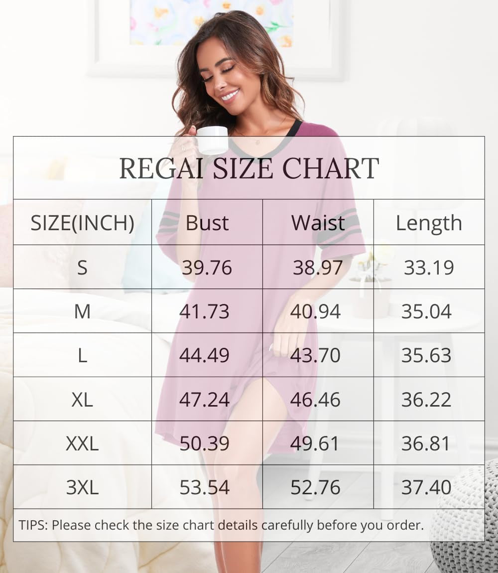 Womens Nightgowns Short Sleeve Sleepshirt Sleepwear Casual V Neck Sleep Dress Loungewear Nightshirts