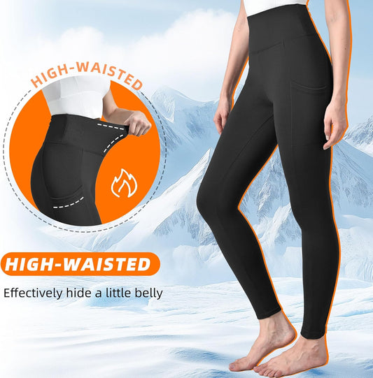 Fleece Lined Leggings for Women - High Waisted Workout Leggings for Women Running Exercise