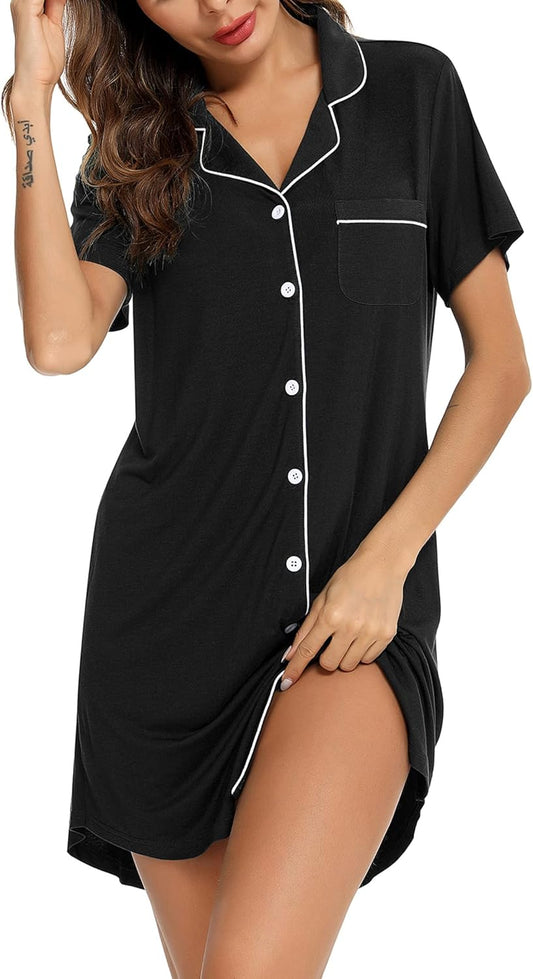 Nightgown for Women Button down Sleepshirt Short/Long Sleeve Nightdress Soft Modal Sleepwear S-XXL