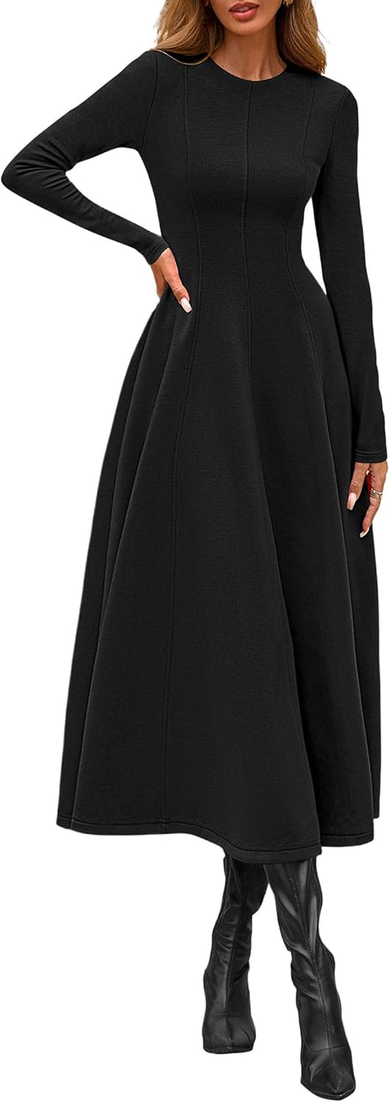 Cocktail Dresses for Women 2025 Elegant Classy Fall Long Sleeve Midi a Line Flowy Modest Winter Party Dress