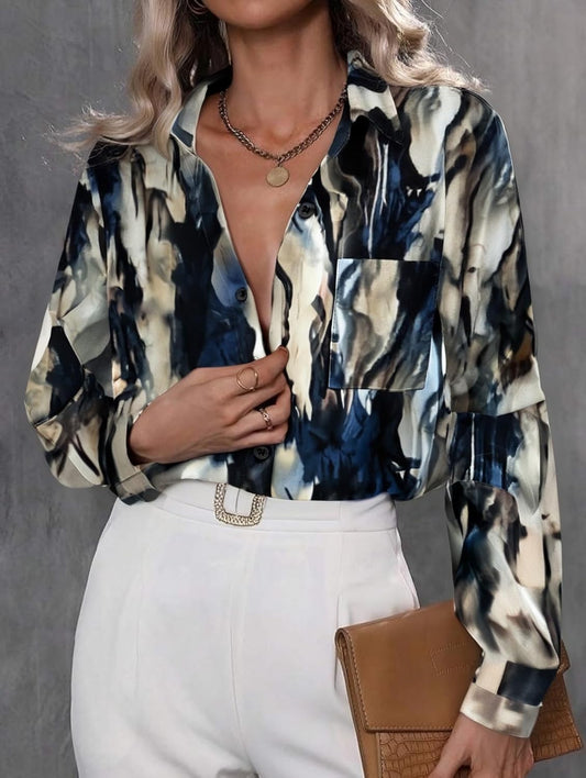 Womens Button down Shirt Long Sleeve Blouse Business Work Tops Dressy Casual Floral Printed Outfits with Pocket