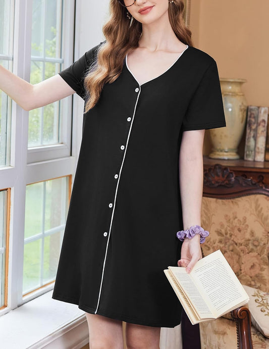 Nightgowns for Women 3 Pack Sleep Shirts Button down Pajama Dress Short Sleeve Nightshirt Sleepwear Nightdress