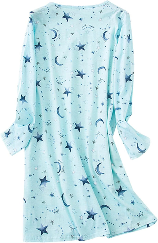 Womens Long Sleeve Nightgowns Sleep Shirts Night Shirts Night Gown House Dresses Ladies Night Dress