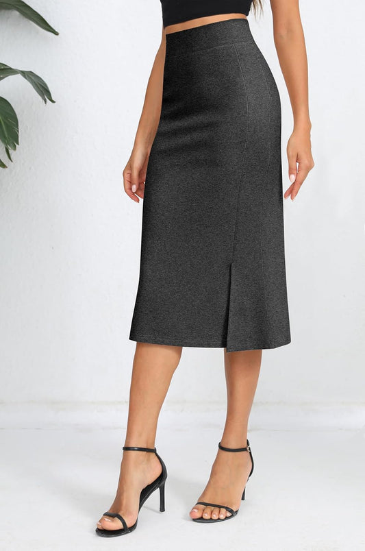 Women'S Stretch Office Fishtail Pencil Skirt High Waist Bodycon Midi Skirt with Slit