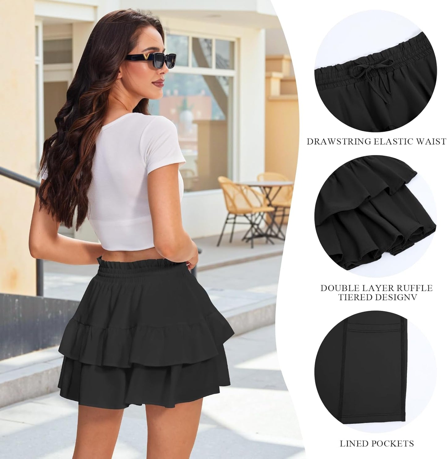 Shorts for Women Ruffled Tiered Pleated Mini Skirts Boho High Waist Flowy Comfy Tennis Golf Skorts