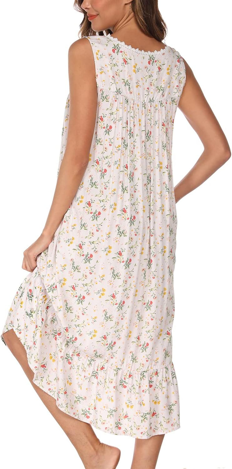 Cotton Nightgowns for Women Sleeveless House Dress Ladies Long Nightdress with Pockets S-XXL