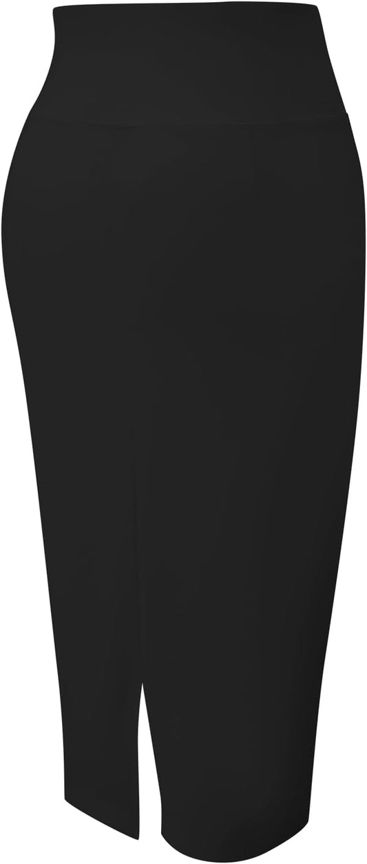 Women'S Office Work Pencil Skirt Stretch High Waist below Knee Bodycon for Business Casual