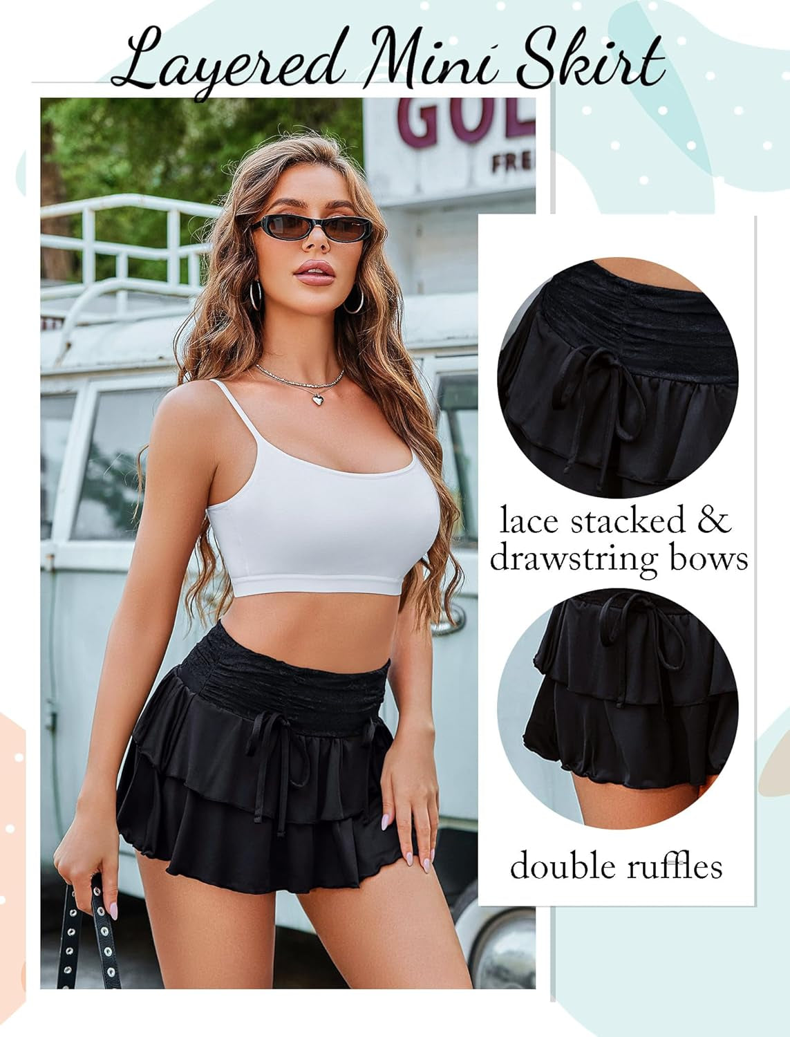 Women'S Mini Skirt High Waisted Layered Ruffle Skirts Tiered Short Skirt Lingerie Y2K