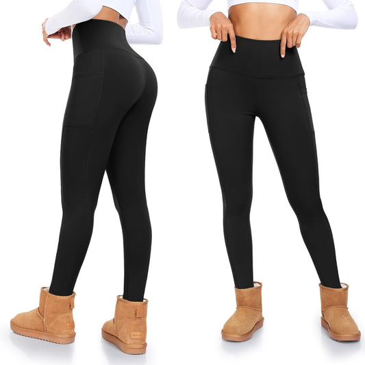 4 Pack Fleece Lined Leggings with Pockets for Women High Waisted Thermal Winter Warm Yoga Pants for Workout Running