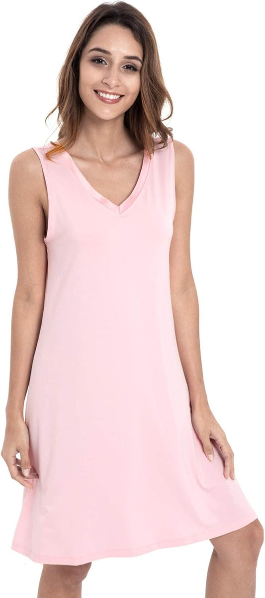 Womens Bamboo-Derived Viscose Nightgowns Soft Sleeveless V Neck Nightdress Lightweight Sleep Shirt S-4XP