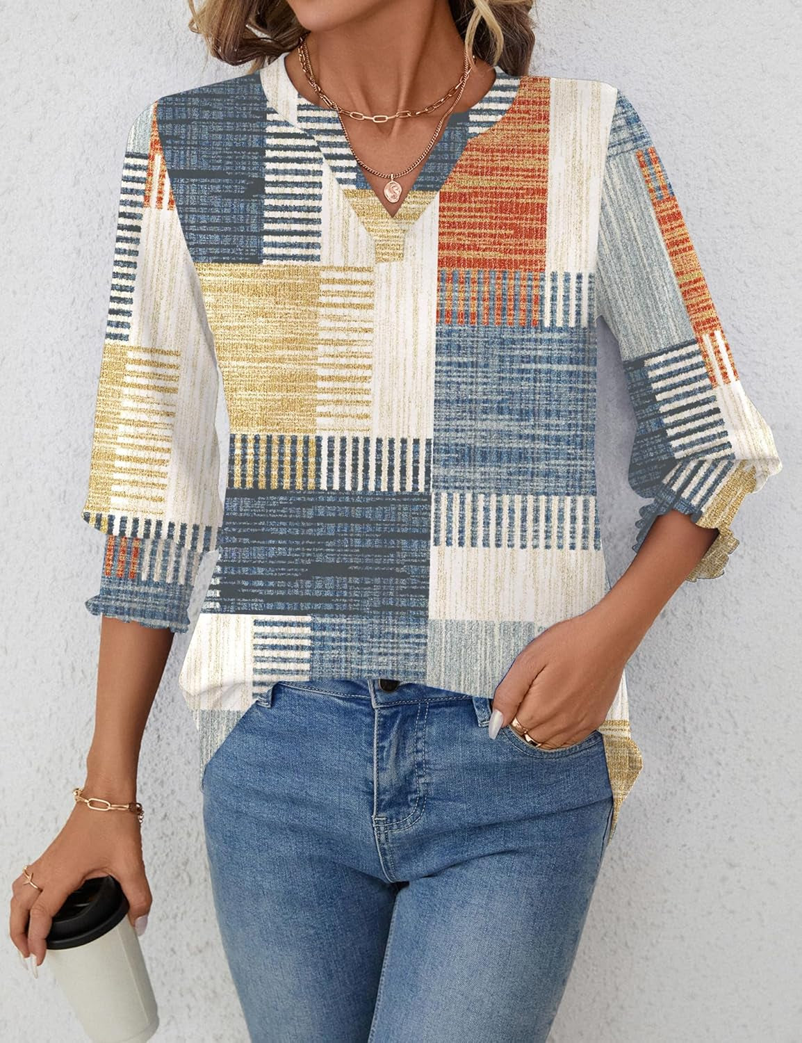 Women'S 2025 Fashion Tops 3/4 Length Sleeve Business Casual Blouses Summer Tees Shirts