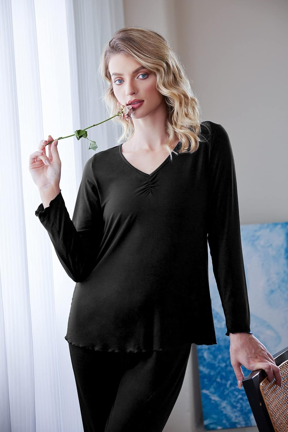 Womens Pajama Sets 2 Piece Lounge Set Fall Winter Pajamas Long Sleeve Pjs Top and Pants Soft Pj Sets Loose Sleepwear