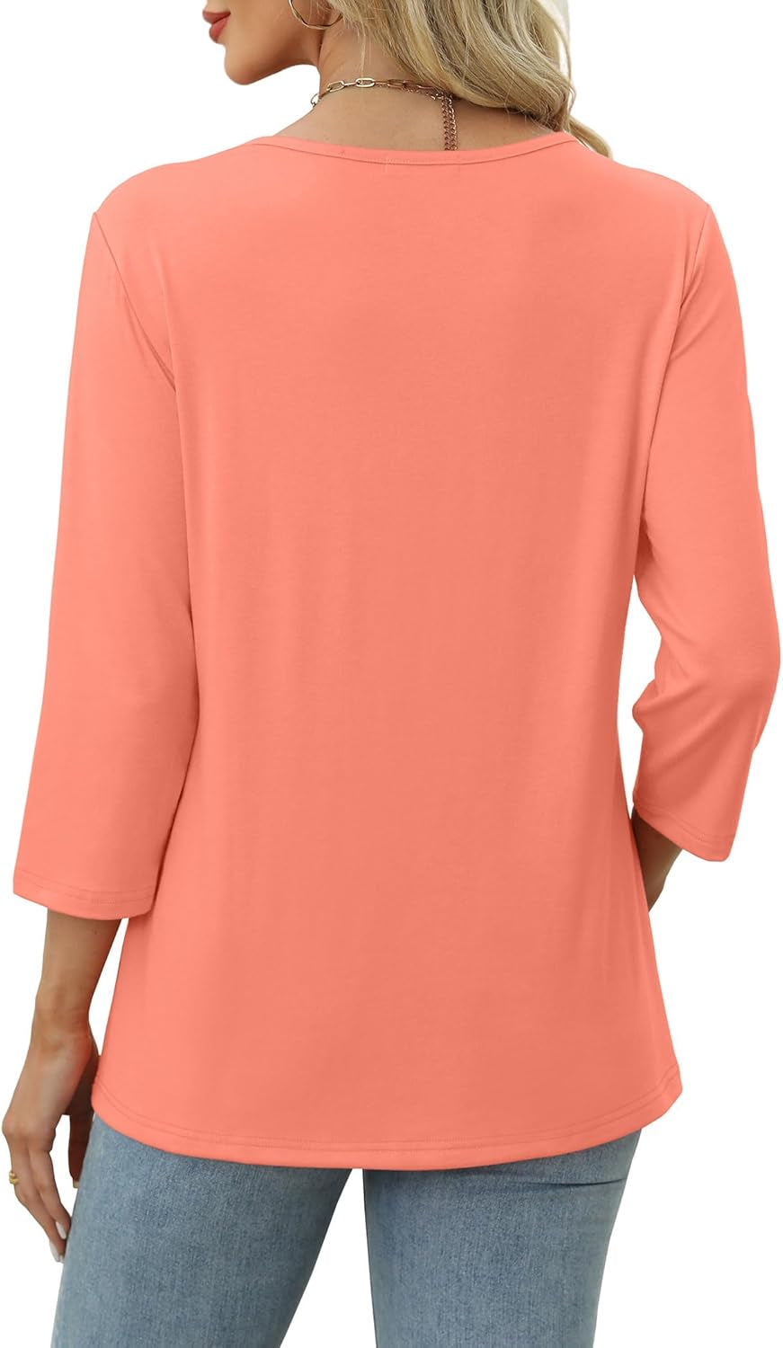 V Neck Blouses for Women Dressy Casaul 3/4 Length Sleeve Womens Tops Button down Shirts