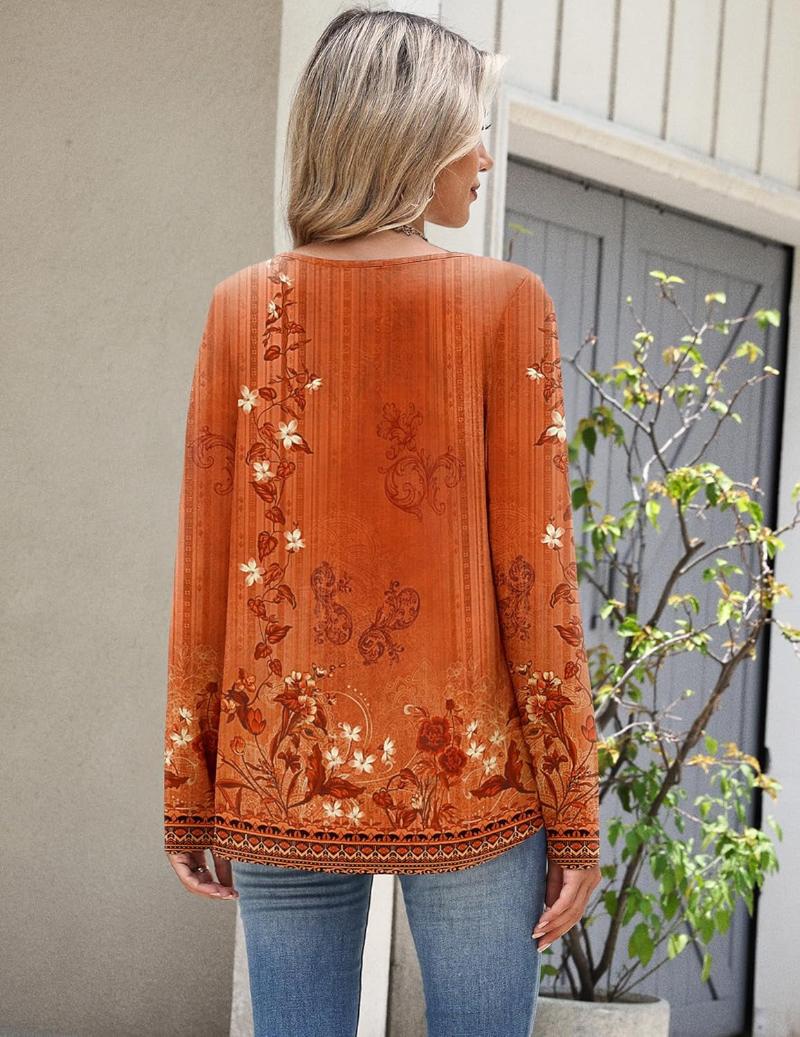 Long Sleeve Shirts for Women Fall V Neck Tops Casual Dressy Blouse Boho Tunic Business Work Clothes School Outfit