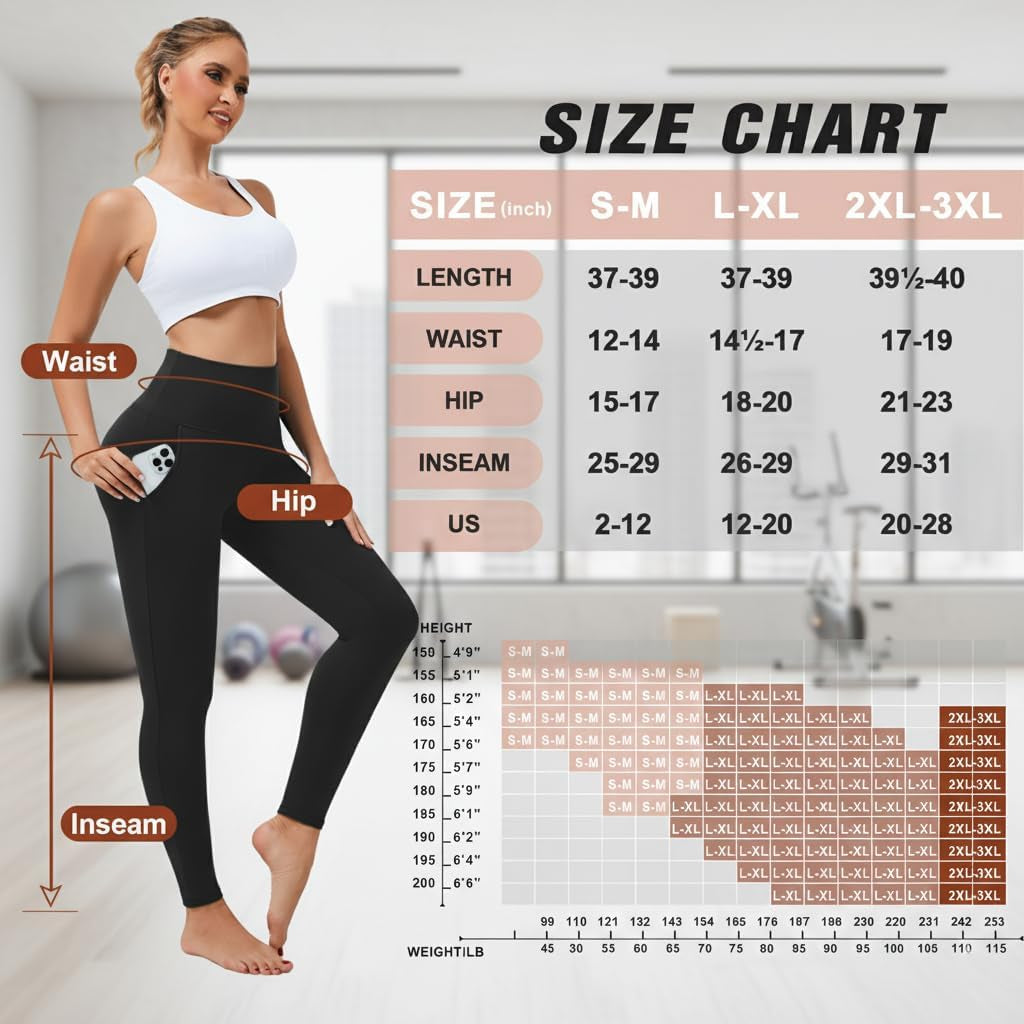 3 Pack Leggings with Pockets for Women,High Waisted Tummy Control Workout Yoga Pants