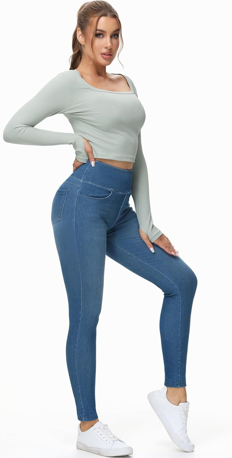 Women'S High Waisted Jeggings Pants Stretchy Tummy Control Skinny Jean Leggings with Pockets