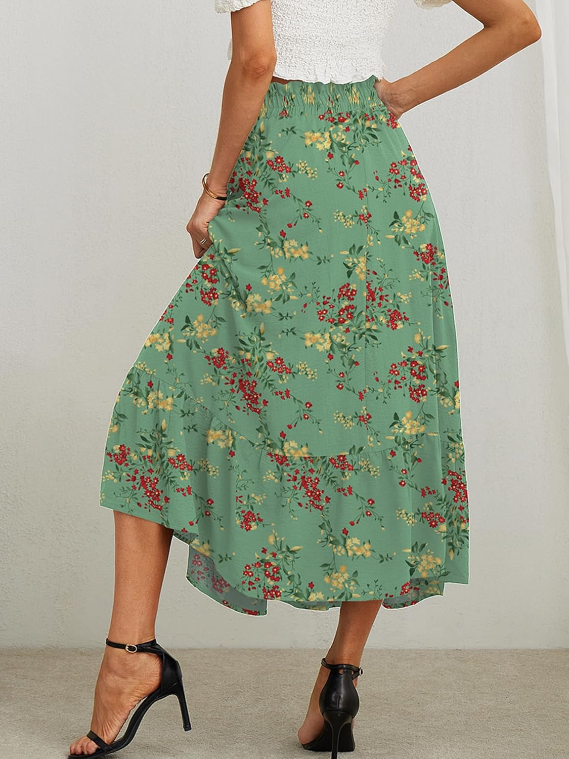 Women'S Maxi Skirt Casual a Line High Waisted Tied Adjustable Flowy Elegant Vocation Beach Long Skirt with Pocket