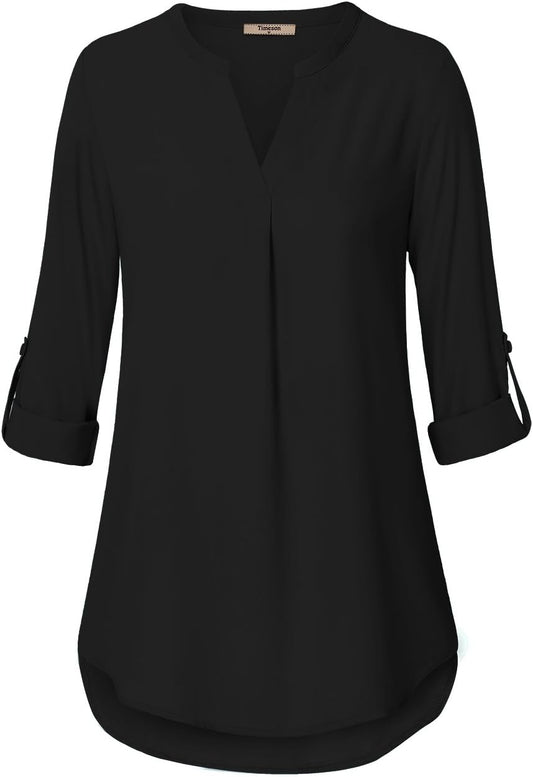 Women'S Casual Chiffon V Neck 3/4 Sleeve Blouse Tops