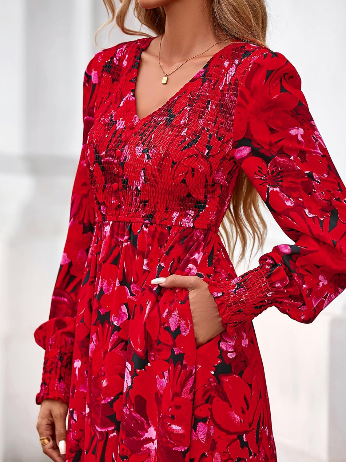 Women Fall Wedding Guest Maxi Dresses 2025 Floral V Neck Long Sleeve Boho Long Dress Vacation