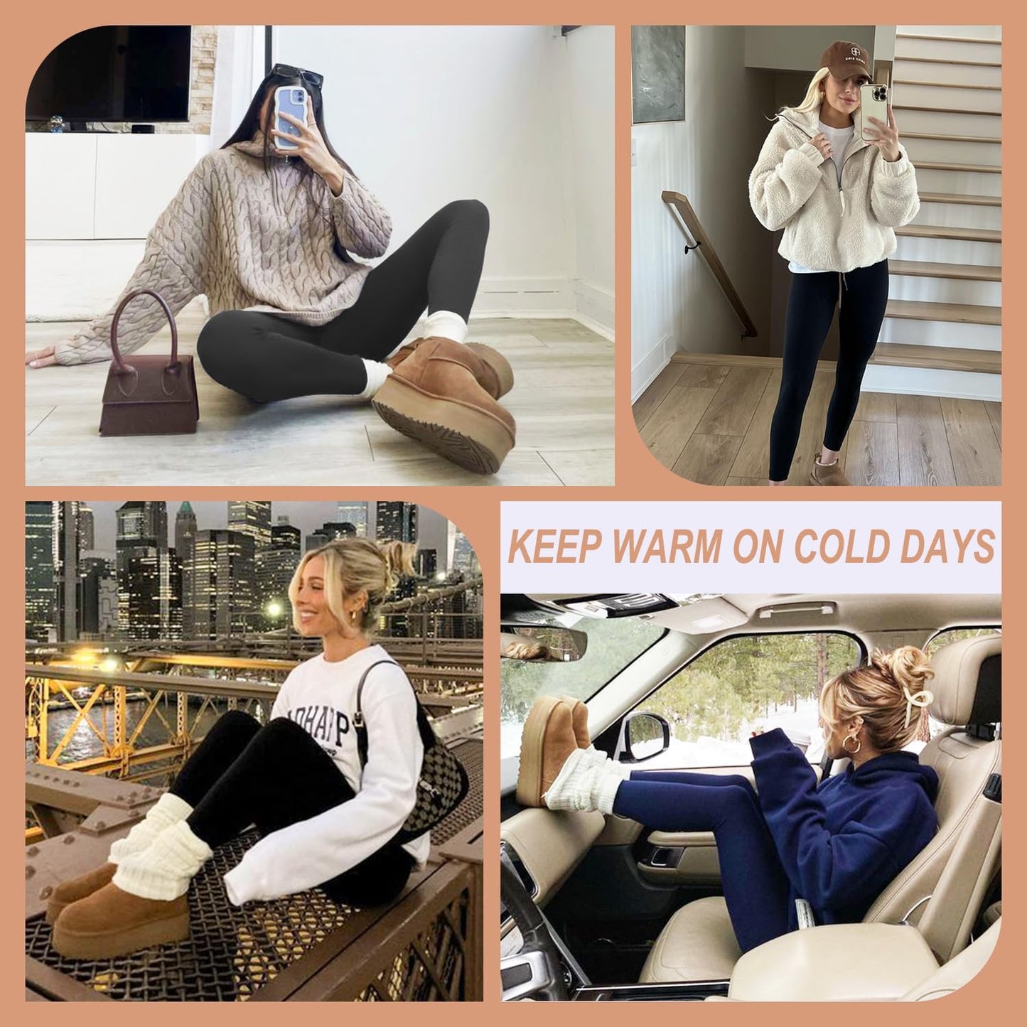 4 Pack Fleece Lined Leggings with Pockets for Women High Waisted Thermal Winter Warm Yoga Pants for Workout Running