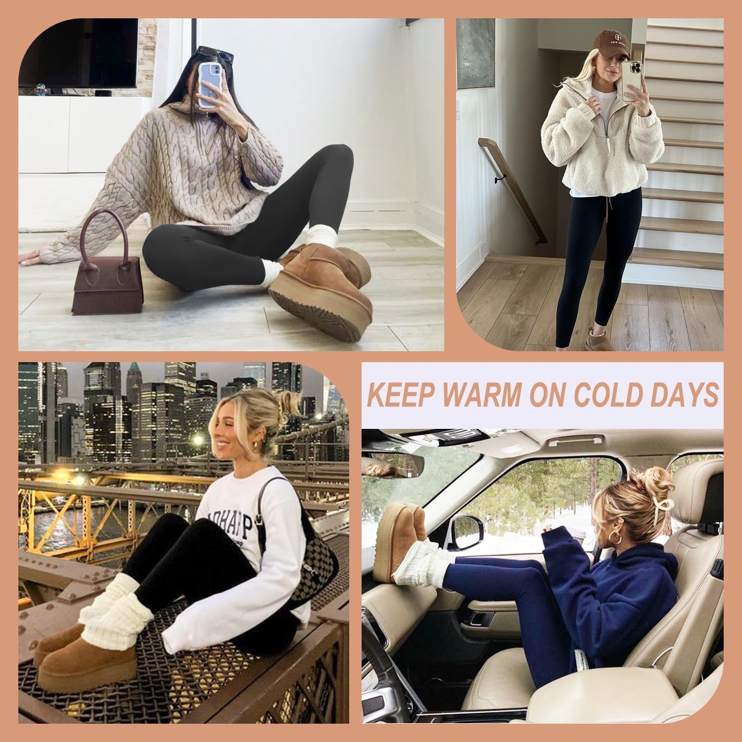 4 Pack Fleece Lined Leggings with Pockets for Women High Waisted Thermal Winter Warm Yoga Pants for Workout Running