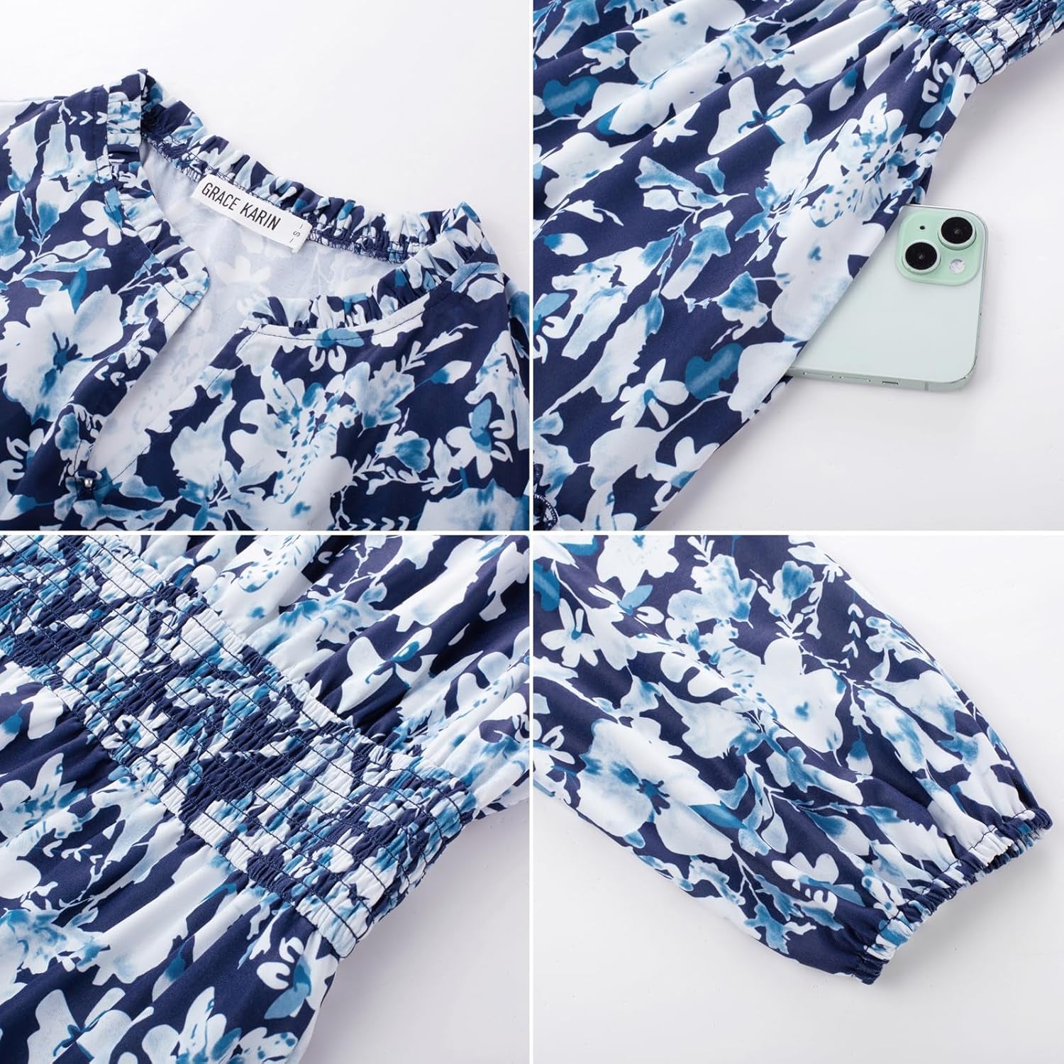 Women Floral Maxi Dress,2025 Fall Long Sleeve Casual Dresses,V Neck Boho Flowy Elegant Dress with Pockets