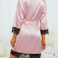 Women'S 4Pcs Sleepwear Satin Floral Lace Trim Cami Pajama Set with Robe