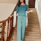 Womens Pajama Sets Pleated Tops with Long Pants Lounge Set Long Sleeve Fall Sleepwear Ladies Pjs S-XXL