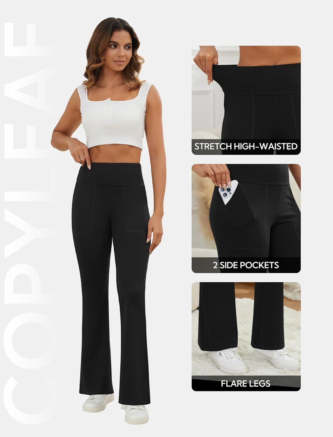 Flare Leggings for Women High Waisted Yoga Pants with Pockets Workout Gym Work Tummy Control Bootcut Leggings