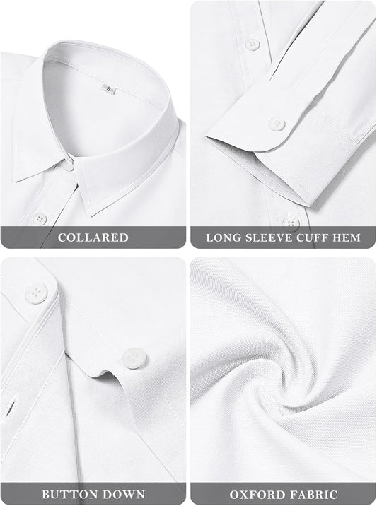 Womens Button down Shirts Cotton Dress Shirts Oxford Shirts Long Sleeve Work Blouses Collared Tops Tunics with Pocket