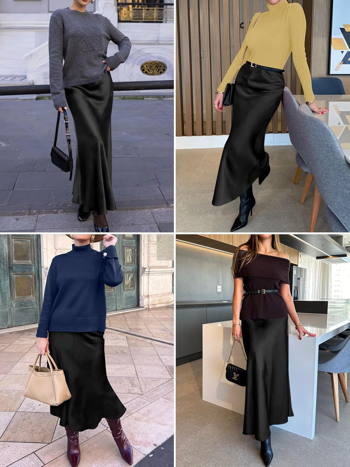 Women'S Satin Maxi Skirts Dressy Casual Zipped High Waisted Flowy Silk 2025 Fall Elegant Business Party Long Skirt
