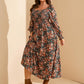 Women'S plus Size Fall Dress Long Sleeve Square Neck Floral Print Smocked a Line Boho Flowy Maxi Dresses with Pockets