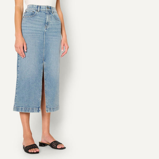 Women'S Low Stretch Regular-Fit High-Rise Long Jean Skirt