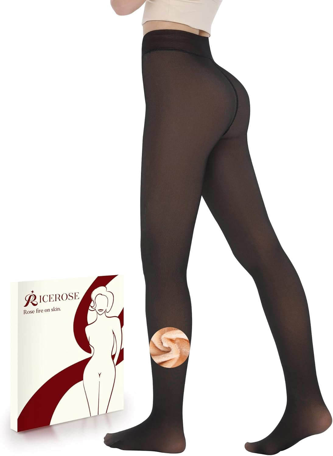 Fleece Lined Tights Women - Sheer Black Thermal Leggings Thick Warm Pantyhose Fake Translucent Dress for Cold Winter