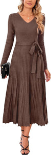 Women'S Wool Blend Tie Waist Pleated Fall Sweater Dress 2025
