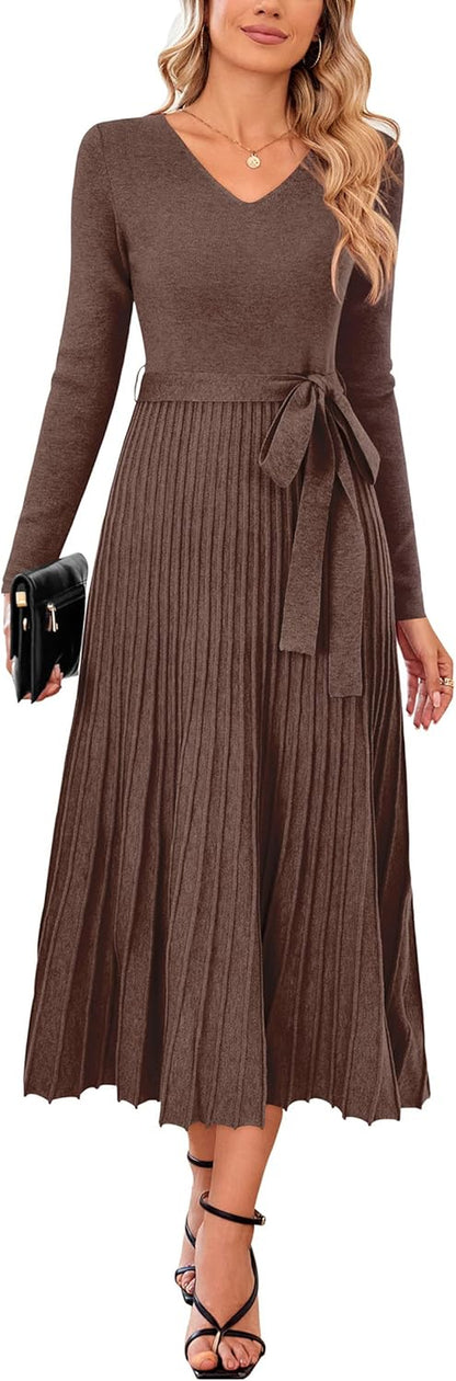 Women'S Wool Blend Tie Waist Pleated Fall Sweater Dress 2025