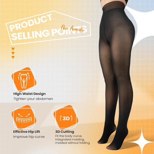 2 Pairs Women Fleece Lined Tights-Fake Translucent Leggings High Waist Pantyhose Sheer Thick Warm Tights for Women