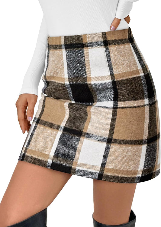 Womens Plaid Skirt Fall High Waist Flannel Mini Checkered Skirts Winter Corduroy Sweater Dress 2025