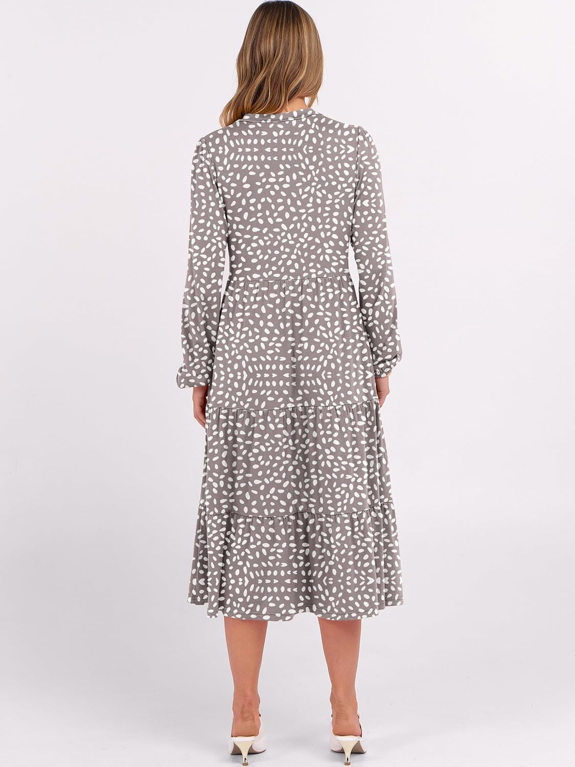 Women'S Long Lantern Sleeve Floral Midi Dresses 2025 Fall V Neck Casual Flowy A-Line Tiered Boho Vacation Long Dress