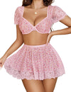 Lingerie Sets for Women Sexy Mesh Top Lingerie Skirts 3 Piece Lace Babydoll Dress S-XXL