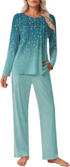 Womens Pajama Sets Pleated Tops with Long Pants Lounge Set Long Sleeve Fall Sleepwear Ladies Pjs S-XXL