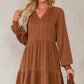 Fall Dresses for Women 2025 Long Sleeve V Neck Textured Casual Lightweight Tiered Ruffle A-Line Mini Babydoll Dress