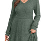 Womens V Neck Long Sleeve Fall Dresses Baby Doll Casual Sweater Dress Fashion Clothes