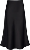 Women'S Satin High Waist Hidden Elasticized Waistband Flared Casual a Line Midi Skirt